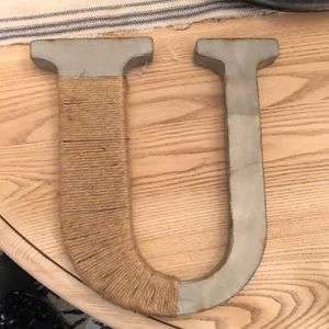 Rustic farmhouse galvanized letter U with twine